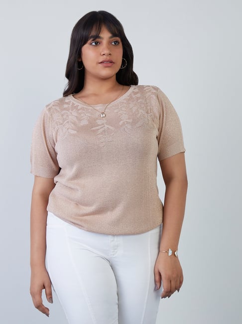 Gia Curves by Westside Blush Pink Knitted Jacky Top Price in India