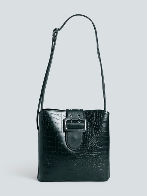 LOV by Westside Black Croc Margreta Tote Bag Price in India