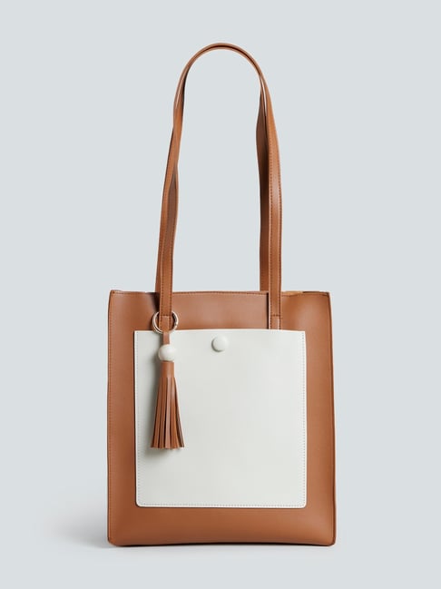 LOV by Westside Tan Faux-Leather Tote Price in India
