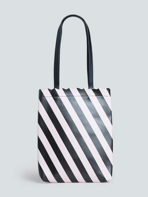 LOV by Westside Light Pink Striped Faux-Leather Tote Price in India