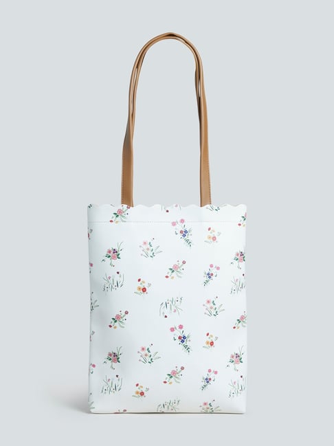LOV by Westside White Floral Faux-Leather Tote Bag Price in India