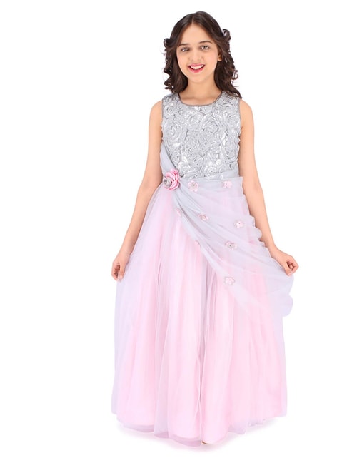 Designer light grey dress with light pink floral embroidery D.No. 9157 –  Monalisa Sarees
