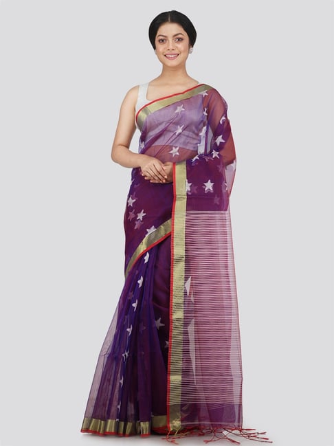 Pinkloom Purple Silk Woven Saree With Unstitched Blouse Price in India