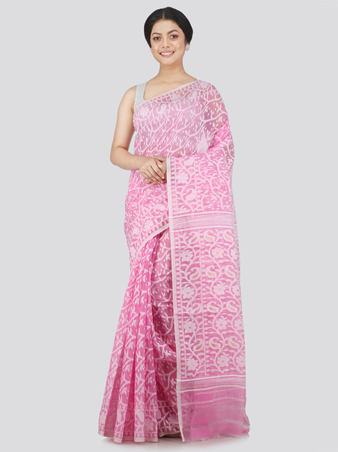 Pinkloom Pink Cotton Woven Saree Price in India