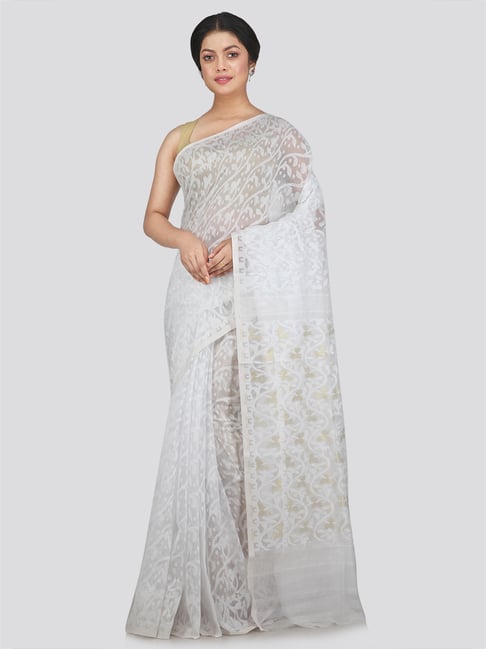 Pinkloom White Cotton Woven Saree-picture-28