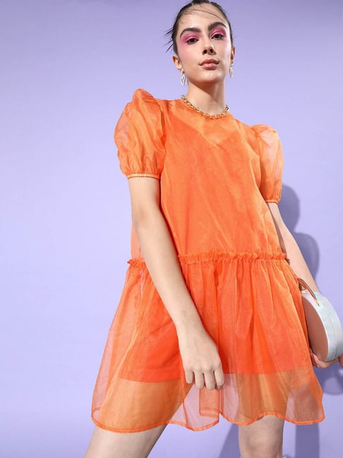 Style Quotient Orange Mini Peplum Dress Price in India