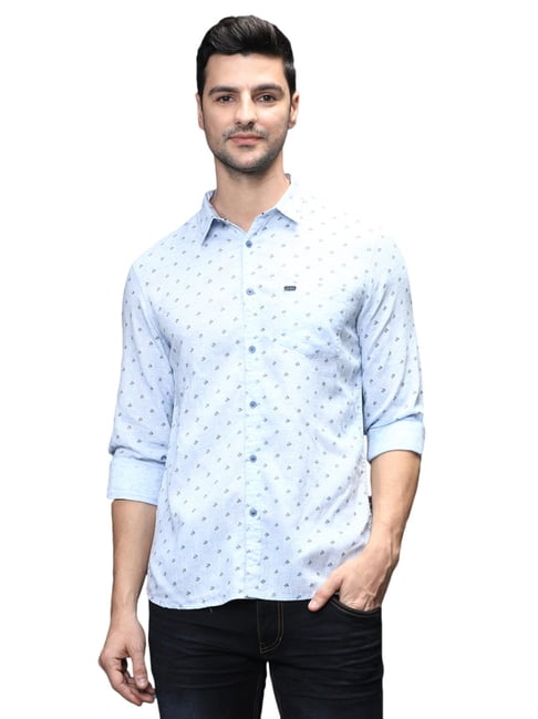 Identiti Blue Cotton Slim Fit Checks Shirts