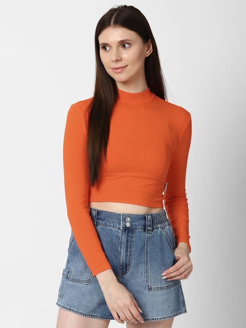 Forever 21 Orange Regular fit Crop Top Price in India