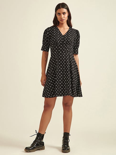 Cover Story Black Printed A-Line Dress