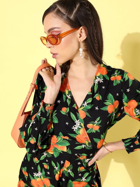 Style Quotient Black Printed Playsuit