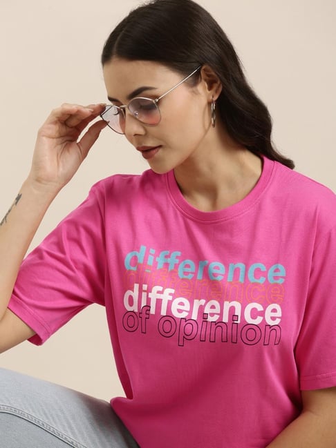 Buy Difference of Opinion Pink Graphic Print T-shirt for Women