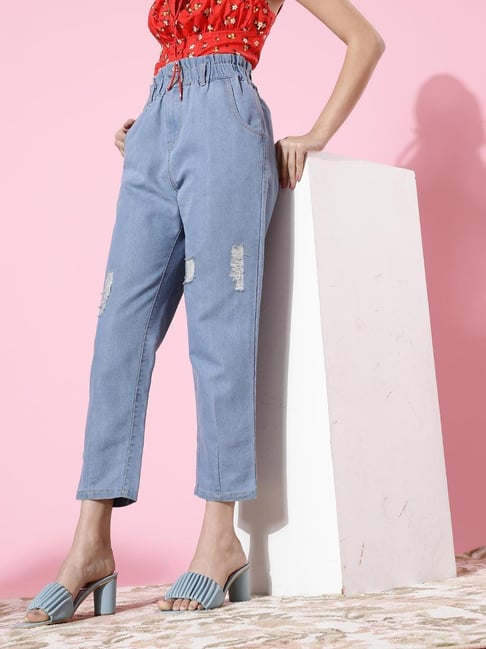 Buy DOLCE CRUDO Light Blue Straight Fit Jeans for Women Online