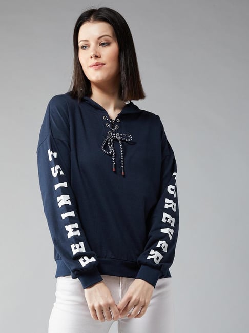 DOLCE CRUDO Navy Graphic Print Hoodie-picture-38
