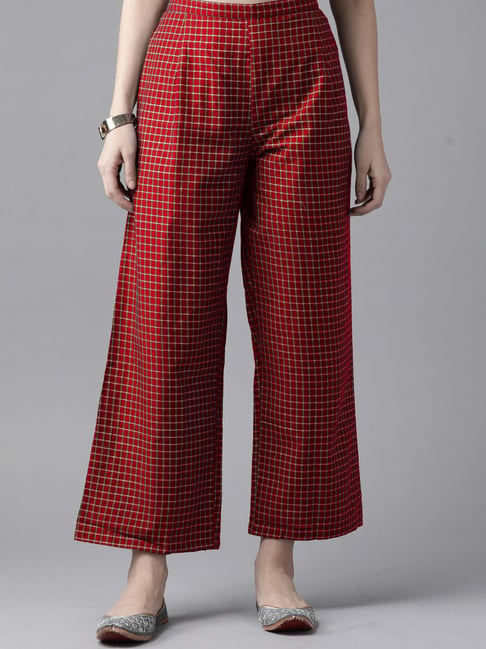 Buy Indo Era Red Cotton Chequered Palazzo for Women Online @ Tata CLiQ