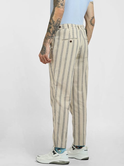 Jack  Jones Casual Trousers  Buy Jack  Jones Beige Striped Pants  OnlineNykaa fashion