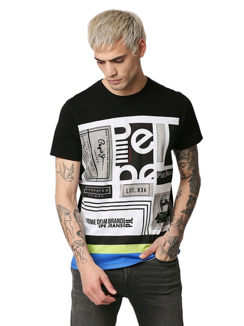 Pepe Jeans Black Printed T-Shirt