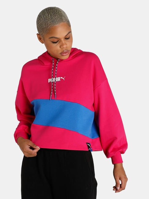 Buy Puma Dark Pink Blue Relaxed Fit Hoodie for Women Online Tata CLiQ