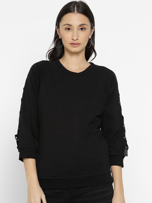 Buy Forever 21 Black Regular Fit Sweatshirt for Women Online Tata CLiQ