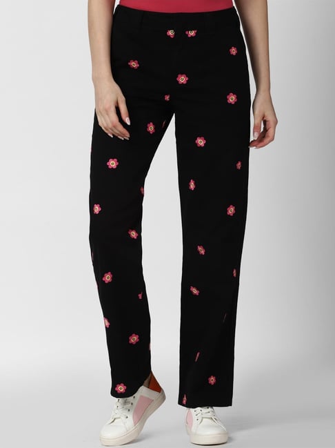 Forever 21 Black Floral Print Trousers