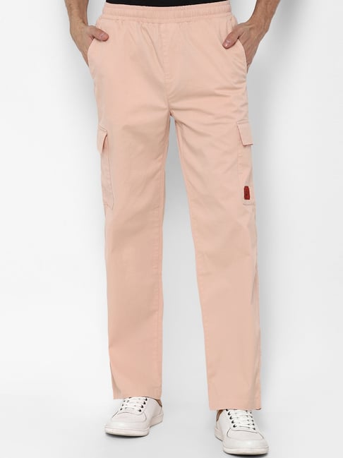 Mens Pink Polyester Solid Trackpant