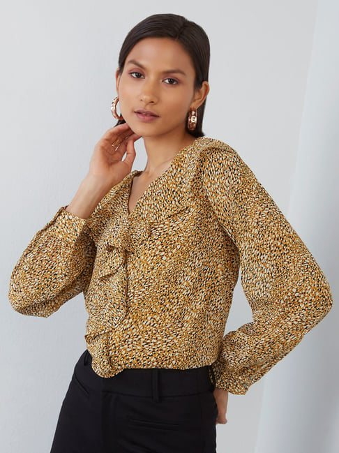 Wardrobe by Westside Mustard Abstract Print Blouse Price in India