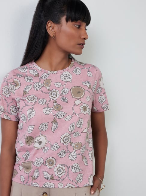 Bombay Paisley by Westside Pink Floral Patterned T-Shirt Price in India
