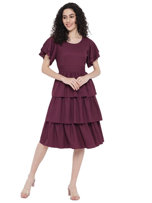 Tata Cliq Purple Flare Dress Buy Trend Arrest Purple Midi Fit