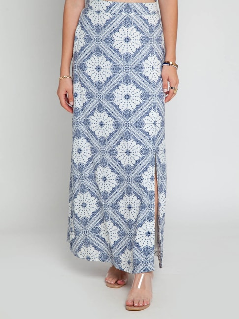Zink London Blue & White Printed Circular Skirt Price in India