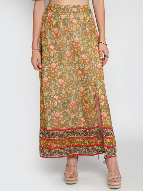 Zink London Green Printed Circular Skirt Price in India