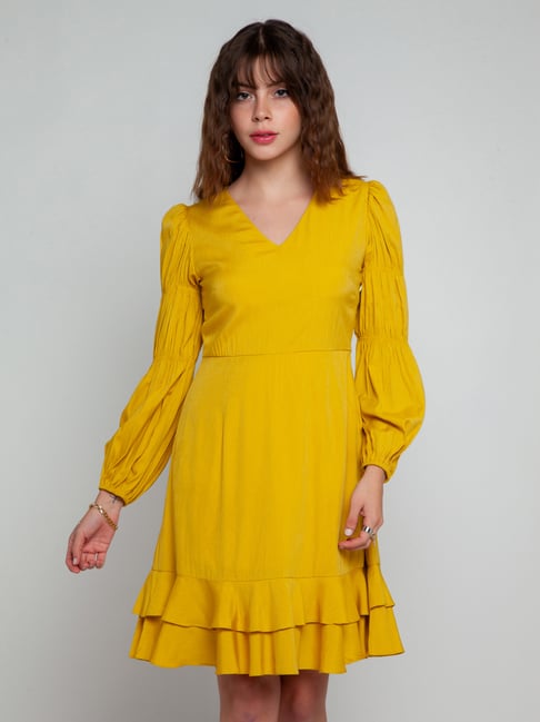 Zink London Mustard Midi Dress Price in India