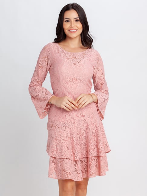 Buy Zink London Pink Lace Mini A Line Dress for Women's Online
