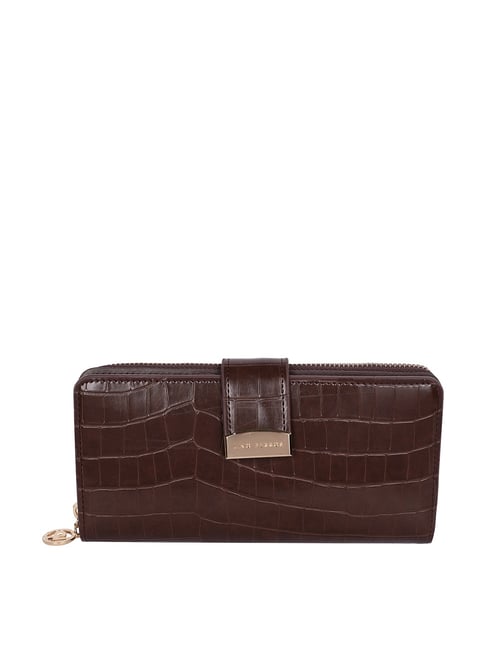 ZIPPED CARD HOLDER IN CROCODILE EMBOSSED CALFSKIN - BROWN