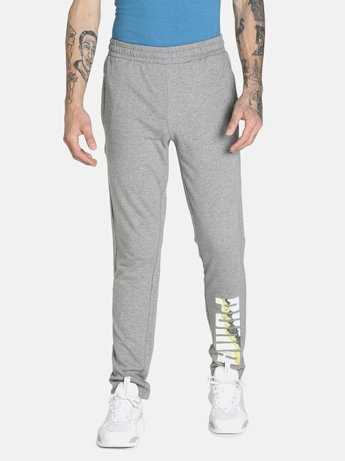 Puma Grey Cotton Printed Slim Fit Track Pants