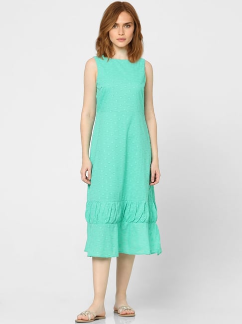 Vero Moda Green Textured A Line Dress Price in India
