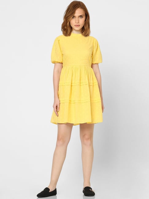 Vero Moda Yellow Textured A Line Dress Price in India