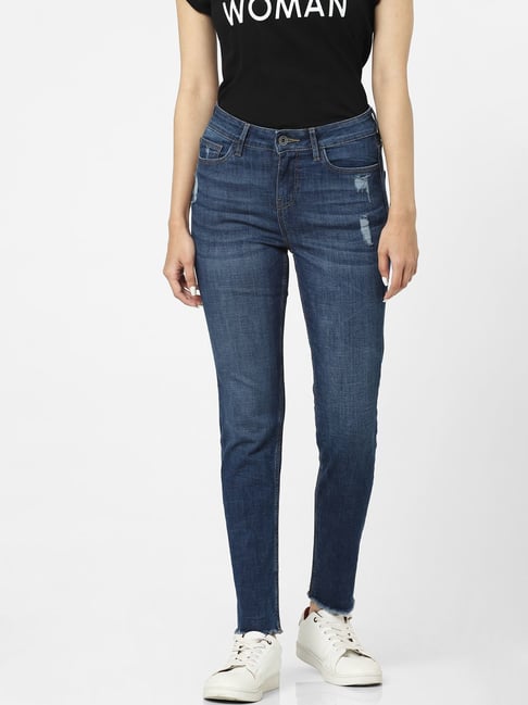 Vero Moda Dark Blue Distressed Regular Fit Jeans