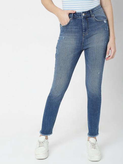 Vero Moda Blue Distressed Skinny Fit Jeans