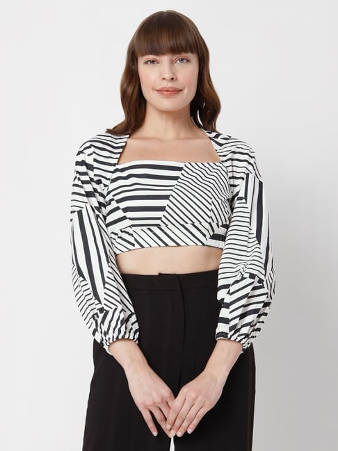 Vero Moda Black & White Striped Crop Top Price in India