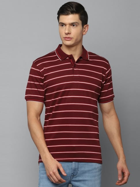 Buy Louis Philippe Maroon Cotton Regular Fit Polo T-Shirt for Mens