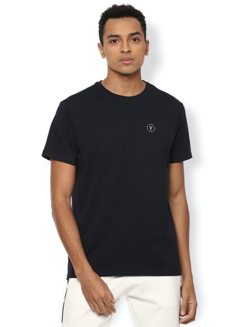 Buy Van Heusen Black Cotton Slim Fit T-Shirts for Mens Online