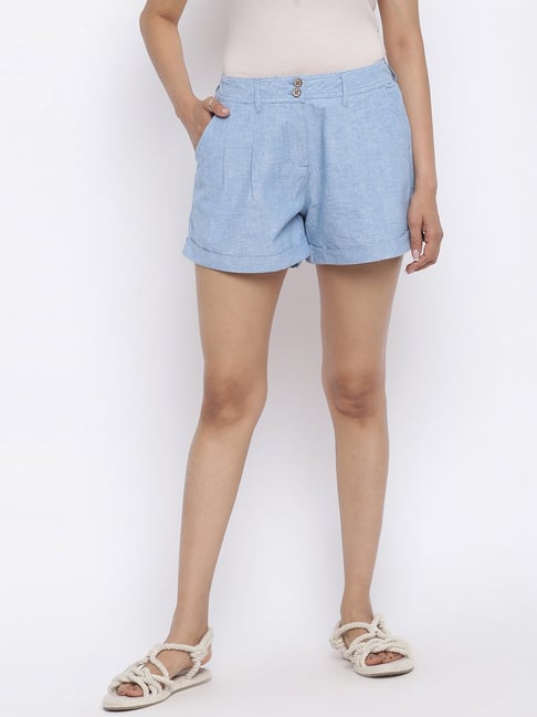 Fabindia Blue Cotton Mid Rise Shorts-picture-43