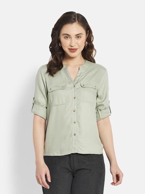 METTLE Light Green Regular Fit Shirt Price in India