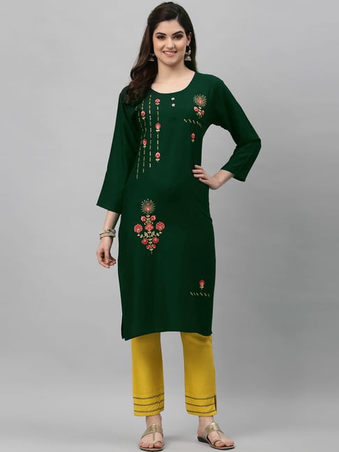 Satrani Green Embroidered Kurta Pant Set Price in India