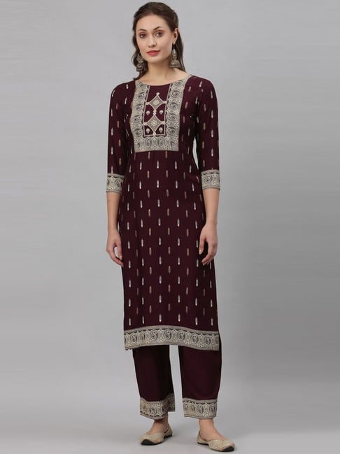 Satrani Purple Printed Kurta Pant Set