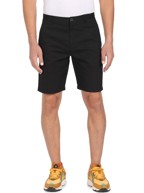 Ruggers Black Cotton Regular Fit Shorts