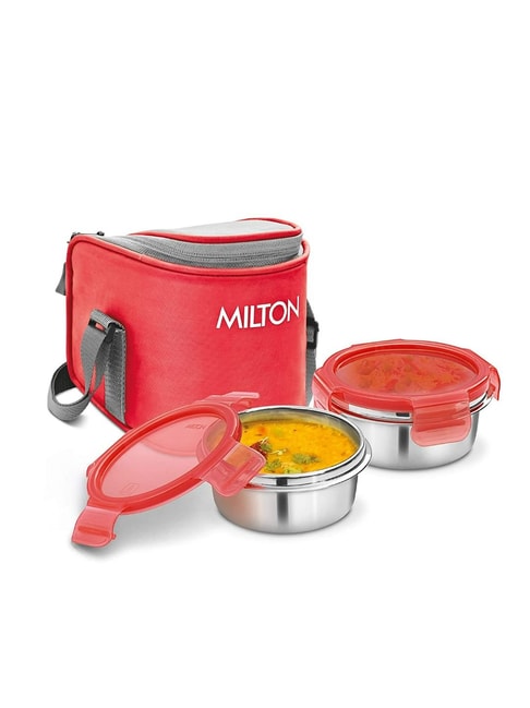 Milton Red Stainless Steel Tiffin Lunch Box with 2 Containers (0.3L each)