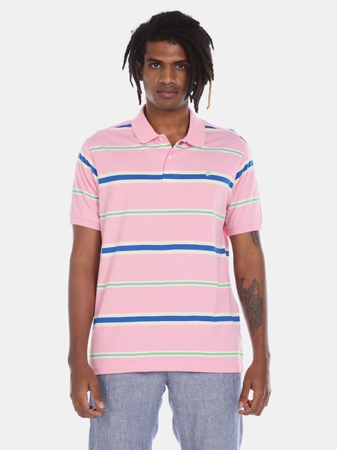 Ruggers Pink  Regular Fit Striped Polo T-Shirts