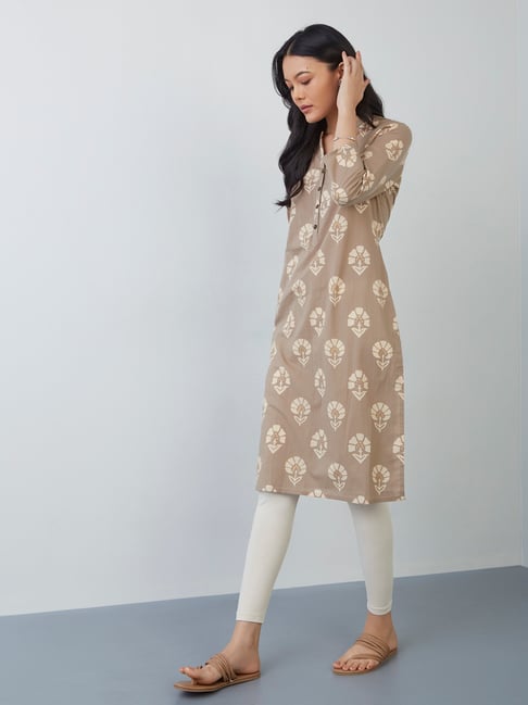 Utsa by Westside Grey Floral-Patterned Straight Kurta Price in India