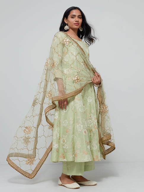 Vark by Westside Light Green Kurta, Palazzos, Dupatta Set