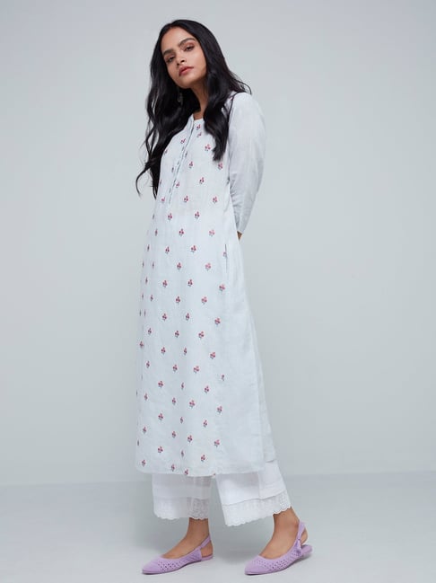 Zuba by Westside Light Blue Floral Embroidered A-Line Kurta Price in India